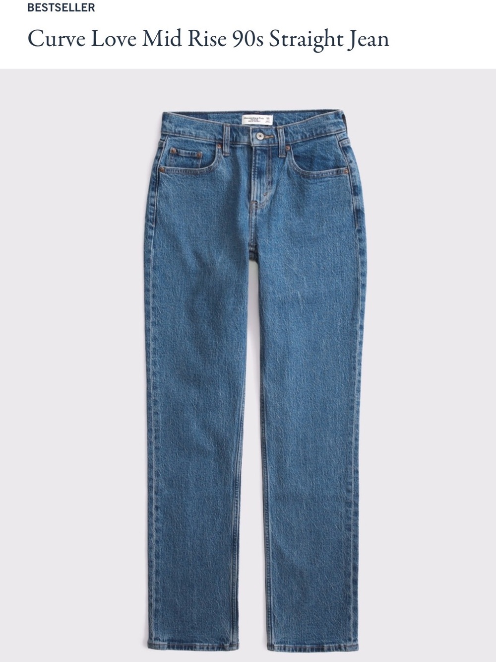Abercrombie & Fitch Curve Love Mid Rise 90s Straight Jeans - Medium Blue